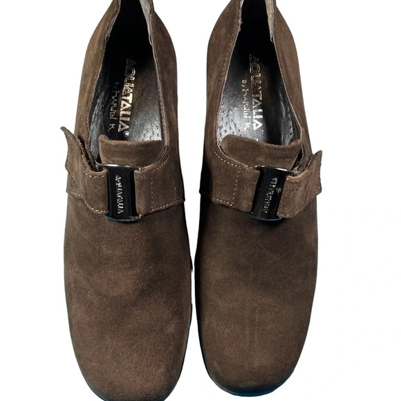 Aquatalia Brown Suede Wedge Loafers with Velcro Closure - Picture 3 of 10